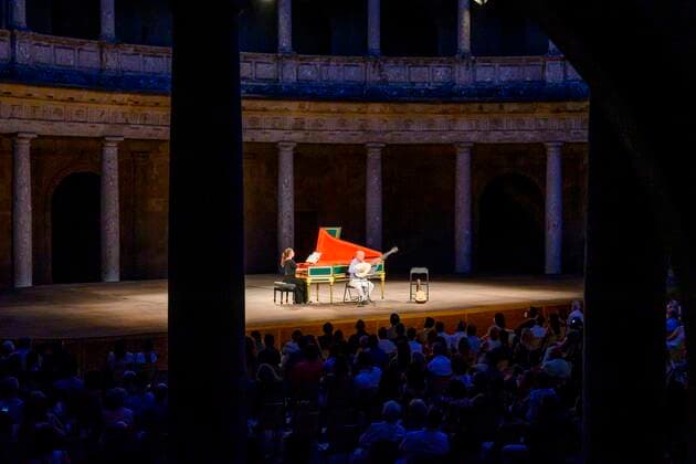 Spanish guitar Jose Miguel Moreno and pianist Ines Moreno perfoms on stage during 5th Guitar Festival of Granada celebrated at Carlos 5th Palace, Granada, Andalusia, 19 July 2021. EFE Miguel Angel Molina. 5TH GUITAR FESTIVAL OF GRANADA !ACHTUNG: NUR REDAKTIONELLE NUTZUNG!  Copyright: xmiguelxangelxmolinax FM1454 20210719-d935b81069268ada8b9d1f2800d3c2a71bd7338a