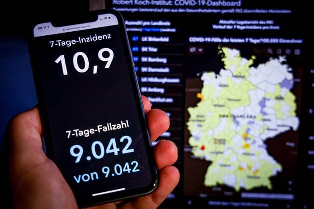Coronavirus in Germany Covid 19 Dashboard of the Robert Koch Institute 20 07 2021 Robert Koch Institute 7 days Incidence 10.9 7 days Number of cases 9 042 COVID 19 cases 3 746 410 Addition of 1 183 compared to the previous day COVID 19 deaths 91 397 Addition of 34 compared to the previous day