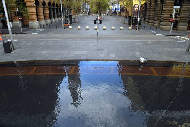 NSW CORONAVIRUS COVID19, An empty Martin Place is seen in the central business district in Sydney, Wednesday, July 21, 2021. The stay-at-home orders for coronavirus-hit Greater Sydney and surrounds have been tightened with non-essential retail to close and all construction paused until July 30. ( NO ARCHIVING, EDITORIAL USE ONLY, NO USE IN BOOKS WITHOUT CONSENT SYDNEY NSW AUSTRALIA  Copyright: xMICKxTSIKASx 20210721001558738992