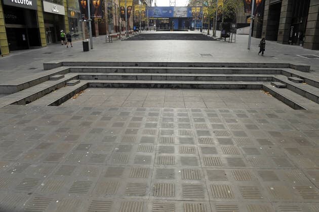 NSW CORONAVIRUS COVID19, An empty Martin Place is seen in the central business district in Sydney, Wednesday, July 21, 2021. The stay-at-home orders for coronavirus-hit Greater Sydney and surrounds have been tightened with non-essential retail to close and all construction paused until July 30. ( NO ARCHIVING, EDITORIAL USE ONLY, NO USE IN BOOKS WITHOUT CONSENT SYDNEY NSW AUSTRALIA  Copyright: xMICKxTSIKASx 20210721001558739007