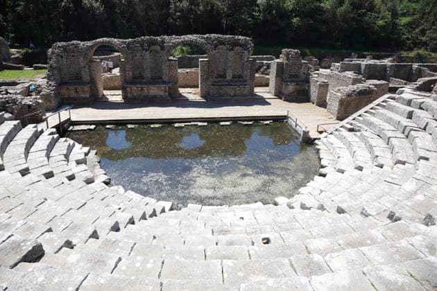 Butrint, Butrinti, Ruinenstadt im Sueden von Albanien, Unesco Weltkulturerbe, Theater
