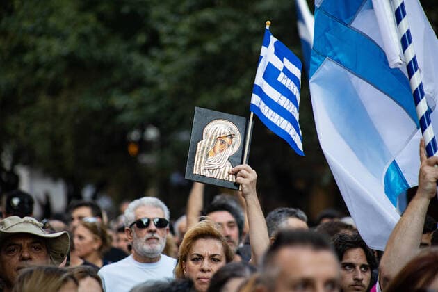 Demonstration Against The Mandatory Vaccine In Thessaloniki Demonstration Against The Mandatory Vaccine was held in Thessaloniki and Athens in Greece on Wednesday July 21, 2021. One week after the massive protest against the mandatory vaccination the anti-vaxx campaign continues with a big group protesting in the streets of the city of Thessaloniki. The protest was organized via social media by anti-vaccination believers. According to the group more than 40.000 people participated, while the police estimated unofficially slightly around 15.000 people participating in the demonstration. As the Greek government is passing a legislation with mandatory vaccination to specific job sectors like medical healthcare workers etc people are protestin  Copyright: xNicolasxEconomoux