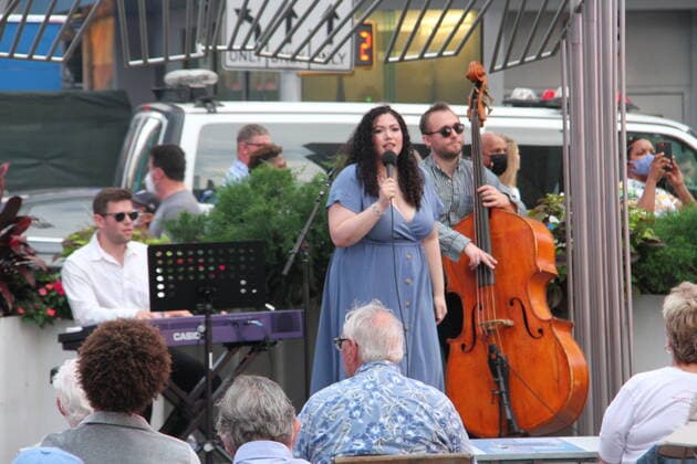 July 22, 2021, New York, USA: Ashley Pezzotti performs during Free Live Music and more as part of celebrating New York in Times Square presented by Morgan Stanley. The performance took place on Broadway W43 right in front of the New York Police Department and ABC TV station and was witnessed by some people who cheered and clapped all along.  Copyright: xNiyixFotex