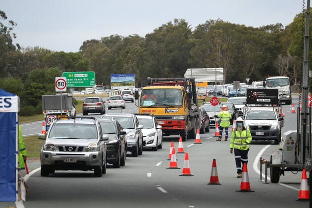QLD BORDER COVID-19 CLOSURE, Scenes on the Gold Coast Highway at the Queensland and New South Wales border on the Gold Coast, Friday, July 23, 2021. ( NO ARCHIVING, EDITORIAL USE ONLY, NO USE IN BOOKS WITHOUT CONSENT GOLD COAST QLD AUSTRALIA  Copyright: xJASONxO BRIENx 20210723001559310621
