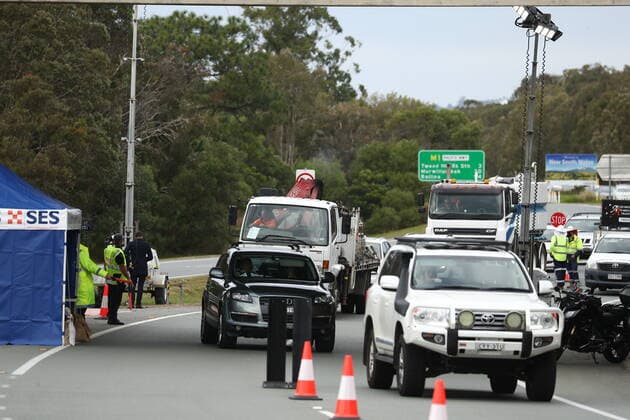 QLD BORDER COVID-19 CLOSURE, Scenes on the Gold Coast Highway at the Queensland and New South Wales border on the Gold Coast, Friday, July 23, 2021. ( NO ARCHIVING, EDITORIAL USE ONLY, NO USE IN BOOKS WITHOUT CONSENT GOLD COAST QLD AUSTRALIA  Copyright: xJASONxO BRIENx 20210723001559311478