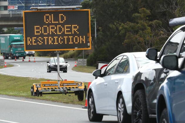 QLD BORDER COVID-19 CLOSURE, Scenes on the Gold Coast Highway at the Queensland and New South Wales border on the Gold Coast, Friday, July 23, 2021. ( NO ARCHIVING, EDITORIAL USE ONLY, NO USE IN BOOKS WITHOUT CONSENT GOLD COAST QLD AUSTRALIA  Copyright: xJASONxO BRIENx 20210723001559311638
