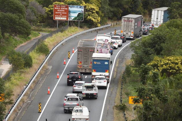 QLD BORDER COVID-19 CLOSURE, Scenes on the Pacific Motorway at the Queensland and New South Wales border on the Gold Coast, Friday, July 23, 2021. ( NO ARCHIVING, EDITORIAL USE ONLY, NO USE IN BOOKS WITHOUT CONSENT GOLD COAST QLD AUSTRALIA  Copyright: xJASONxO BRIENx 20210723001559312293