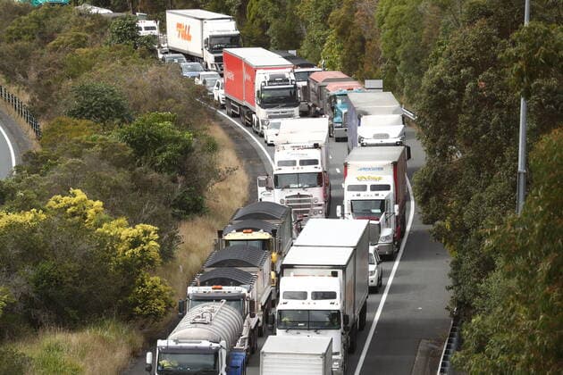 QLD BORDER COVID-19 CLOSURE, Scenes on the Pacific Motorway at the Queensland and New South Wales border on the Gold Coast, Friday, July 23, 2021. ( NO ARCHIVING, EDITORIAL USE ONLY, NO USE IN BOOKS WITHOUT CONSENT GOLD COAST QLD AUSTRALIA  Copyright: xJASONxO BRIENx 20210723001559312625