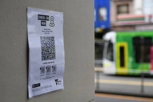 VICTORIA CORONAVIRUS COVID19, A QR code is seen in Melbourne, Friday, July 23, 2021. Victoria has recorded 14 new cases of locally acquired Covid19 in the past 24 hours. ( NO ARCHIVING, EDITORIAL USE ONLY, NO USE IN BOOKS WITHOUT CONSENT MELBOURNE VIC AUSTRALIA  Copyright: xJAMESxROSSx 20210723001559318480