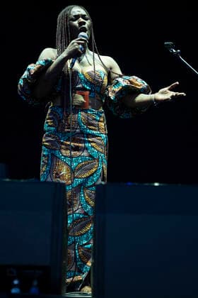 July 24, 2021, Madrid, Spain: Singer Concha Buika performs at the Plaza de la Armeria which was included in the Jazz Palacio Real 2021 program in Madrid. Madrid Spain - ZUMAs197 20210724_zaa_s197_197 Copyright: xAtilanoxGarciax
