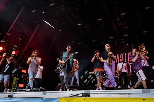 Live performance of the Bonn Brasspop Band Querbeat with songs from the new album Radikal Positiv at BonnLive Kulturgarten Bonn, 25 07 2021 BonnLive is a cooperation between fünfdrei Eventagentur and Rheinevents Bonn Am Römerbad NRW Germany