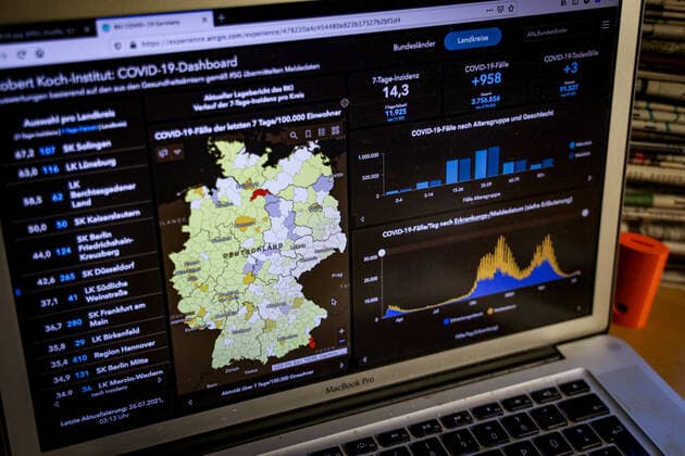 Coronavirus in Germany Covid 19 Dashboard of the Robert Koch Institute 26 07 2021 Robert Koch Institute 7 days Incidence 14.3 7 days Number of cases 11 925 COVID 19 cases 3 756 856 Addition by 958 the previous day COVID 19 deaths 91 527 Addition by 3 compared to the previous day