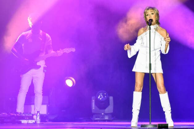 July 26, 2021, Barcelona, Spain: Spanish singer Ana Torroja performs live on stage during the festival in Barcelona.The Spanish singer Ana Torroja, a former member of the Mecano musical group, performs at the Lluis Companys Olympic Stadium in Barcelona during the Cruilla XXS Festival with security measures due to the Covid-19 pandemic with numbered. Ana Torroja comes to Barcelona with her work Tour Volver where she performs all of Mecano s greatest hits and songs from her career as a soloist. Barcelona Spain - ZUMAs197 20210726_zaa_s197_006 Copyright: xRamonxCostax