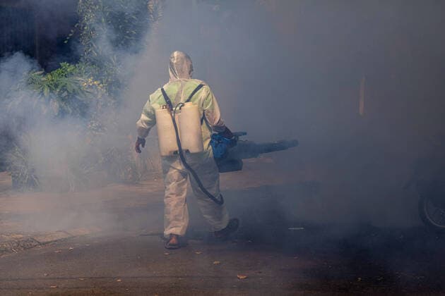 July 26, 2021, Tangerang Selatan, Banten, Indonesia: South Tangerang, BSD, Banten, Indonesia, July 26, 2021: Officers conduct fogging to eradicate dengue fever mosquitoes in order to prevent dengue fever cases in South Tangerang, Banten, Indonesia. Apart from being in a severe state of being attacked by the COVID-19 pandemic, Indonesia is also under threat of a dengue fever outbreak that always occurs every turn from summer to rainy season. Tangerang Selatan Indonesia - ZUMAh128 20210726_zap_h128_003 Copyright: xDonalxHusnix
