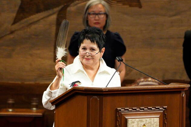 July 26, 2021, Ottawa, on, Canada: Elder Claudette Commanda speaks during the installation of Mary Simon as governor general of Canada in Ottawa on Monday, July 26, 2021. Ottawa Canada  - ZUMAc35_ 20210726_zaf_c35_046 Copyright: xPaulxChiassonx