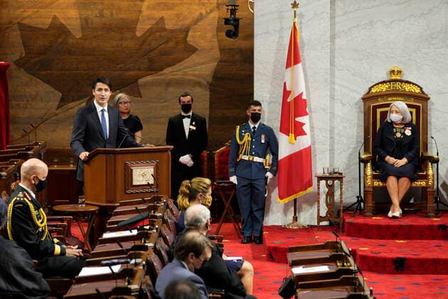 July 26, 2021, Ottawa, on, Canada: Prime Minister Justin Trudeau speaks after Mary Simon (right)took the oath to become the 30th governor general of Canada in Ottawa on Monday, July 26, 2021. Ottawa Canada  - ZUMAc35_ 20210726_zaf_c35_068 Copyright: xPaulxChiassonx