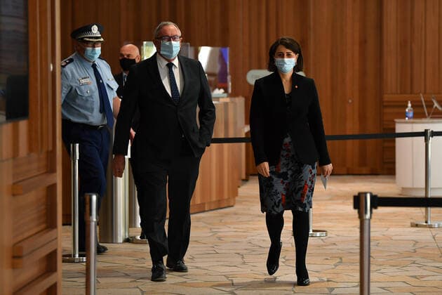 NSW CORONAVIRUS COVID19, NSW Premier Gladys Berejiklian arrives to speak to media during a press conference in Sydney, Tuesday, July 27, 2021. ( NO ARCHIVING, EDITORIAL USE ONLY, NO USE IN BOOKS WITHOUT CONSENT SYDNEY NSW AUSTRALIA  Copyright: xJOELxCARRETTx 20210727001560762113