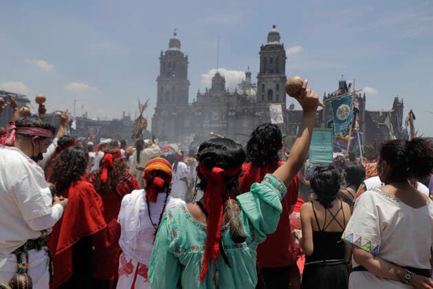 696th Anniversary Of The Founding Of Tenochtitlan Dancers, musicians, singers, healers and creators of offerings from various traditions of Mexico, during the 696th anniversary of the founding of Tenochtitlan, the Mexican capital, an event held in the Zocalo of Mexico City, where they shared their knowledge and honoured their ancestors on the occasion of the Zenith Step, the moment when the Sun took a totally perpendicular position. Mexico City Mexico vieyra-notitle210726_npSAV  Copyright: xGerardoxVieyrax