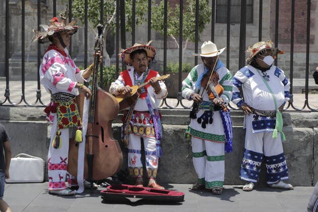 696th Anniversary Of The Founding Of Tenochtitlan Huichol musicians during the 696th anniversary of the foundation of Tenochtitlan, the Mexican capital, an event held in the Zocalo of Mexico City, where musicians, singers, healers and creators of offerings from diverse traditions of Mexico, shared their knowledge and honoured their ancestors on the occasion of the Zenithal Passage, the moment when the Sun took a totally perpendicular position. Mexico City Mexico vieyra-notitle210726_npk81  Copyright: xGerardoxVieyrax