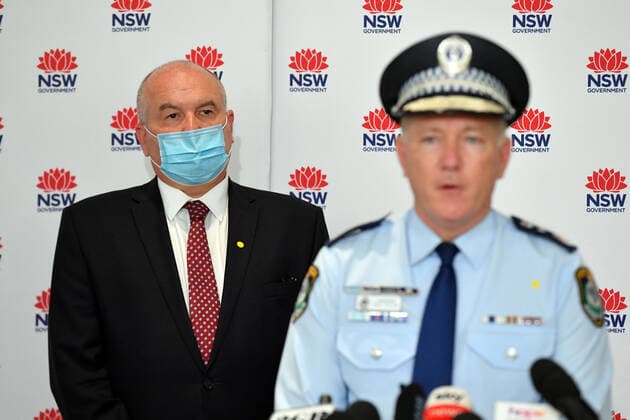 GLADYS BEREJIKLIAN COVID19 PRESSER, NSW Police Minister David Elliott and Police Commissioner Mick Fuller at a press conference to provide a COVID-19 update in Sydney, Thursday, July 29, 2021. NSW recorded 236 new locally acquired cases of COVID-19 in the 24 hours to 8pm last night. ( NO ARCHIVING, EDITORIAL USE ONLY, NO USE IN BOOKS WITHOUT CONSENT SYDNEY NSW AUSTRALIA  Copyright: xMICKxTSIKASx 20210729001561569050