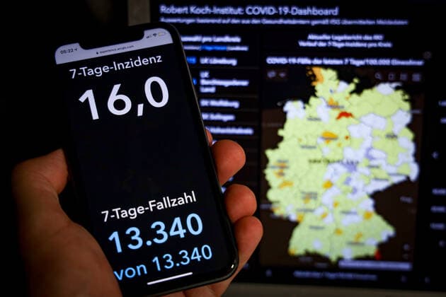 Coronavirus in Germany Covid 19 Dashboard of the Robert Koch Institute 29 07 2021 Robert Koch Institute 7 days Incidence 16.0 7 days Number of cases 13 340 COVID 19 cases 3 769 608 Addition by 3 520 the previous day COVID 19 deaths 91 702 Addition by 10 compared to the previous day