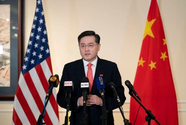 (210729) -- WASHINGTON, July 29, 2021 -- China s new Ambassador to the United States Qin Gang makes remarks to Chinese and U.S. media upon arrival in the United States on July 28, 2021. ) U.S.-QIN GANG-MEDIA-SPEECH LiuxJie 