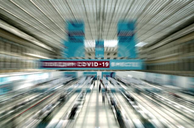 MOSCOW, RUSSIA - JULY 29, 2021: A view of the largest Russian COVID-19 vaccination site set up at the Gostiny Dvor Exhibition Centre, oncology patients also given injections. Anton Novoderezhkin TASS  TS10A3F4
