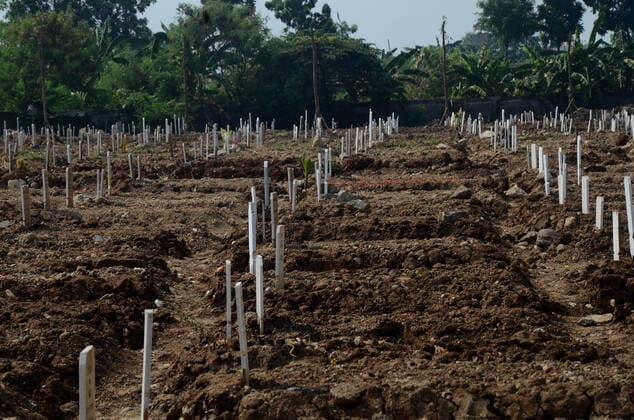 Indonesia: Rorotan Cemetery Situation This is the current situation at the Rorotan cemetery, it is never quiet for pilgrims and new bodies to be buried. Since the high death rate for Covid-19 cases in the area in Jakarta, the excavation of burial pits at the Rorotan TPU no longer uses human labor, but is replaced with heavy equipment. There were at least about 22 excavators deployed. Jakarta Jakarta Indonesia Copyright: CahyaxNugraha
