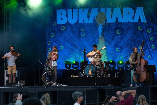 Bukahara at the Picnic Concert 29 07 2021 Daniel Avi Schneider, Max von Einem, Soufian Zoghlami and Ahmed Eid from the band Bukahara live at the Picnic Concert at the Festwiese Ladenburg Festwiese Ladenburg Baden Württemberg