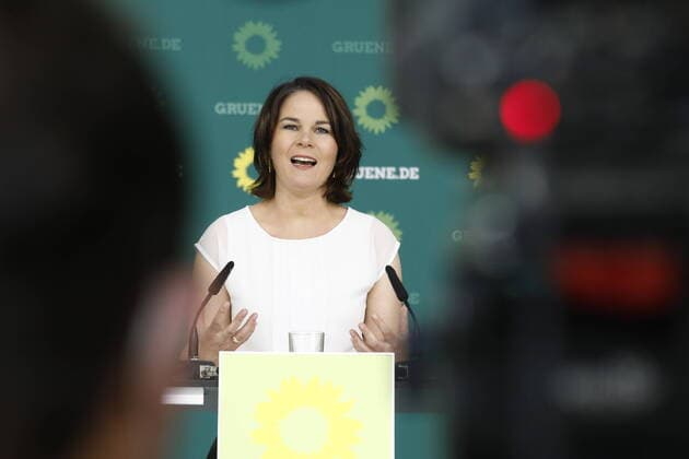 Annalena Baerbock, candidate for chancellor and federal chairwoman of BÜNDNIS 90 DIE GRÜNEN, Germany, Berlin, digital press conference of B90 Grüne to present an impulse paper for a national educati