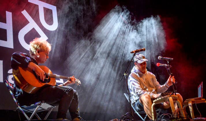 Danish Mads Bo Iversen, Phlake with Lasse Ziegler on guitar plays up to Havefest paa Plaenen in Tivoli on Friday 30 July 2021 Havefest replaces Fredagsrock, which has been canceled due to the Covid 19 Corona crisis,, Copenhagen  Copyright: TorbenxChristensen TorbenxChristensenx COP300 spdk20210731-014640-L