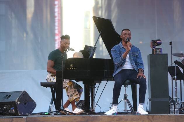 NEW YORK, NY- JULY 30: Jhardon Milton and Matthew Griffin perform during Carnegie Hall Citywide: Adrienne Warren and Friends, held in Bryant Park, on July 30, 2021, in New York City. Copyright: xJosephxMarzullox
