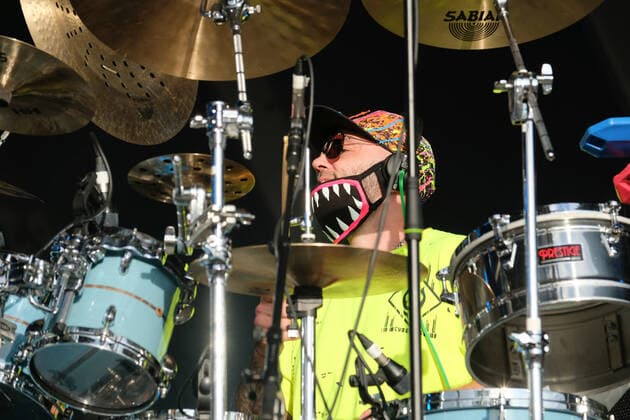 July 31, 2021, Lulworth, United Kingdom: Pete Ray Biggin, drummer with the 1980s British New Wave band Level 42 perform during the Camp Bestival in Lulworth. Lulworth United Kingdom - ZUMAs197 20210731_zaa_s197_174 Copyright: xDawnxFletcher-Parkx