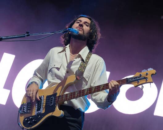 July 31, 2021, Lulworth, Dorset, United Kingdom: Charlie Salt, bass player of British indie pop band Blossoms, BBC s Sound of New Music list in 2016, and Mercury Music Prize nominees playing on stage at Camp Bestival Festival, Lulworth, Dorset UK. Lulworth United Kingdom - ZUMAs197 20210731_zaa_s197_317 Copyright: xDawnxFletcher-Parkx