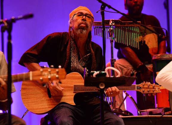 HOLLYWOOD FL - JULY 31: Stephen Cat Coore performs with Julian Marley at The Arts Park Amphitheater at Young Circle on July 31, 2021 in Hollywood, Florida. Copyright: xmpi04 MediaPunchx