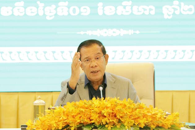 (210801) -- PHNOM PENH, Aug. 1, 2021 -- Cambodian Prime Minister Samdech Techo Hun Sen speaks at a press conference on the launch of an anti-COVID-19 vaccination drive for the adolescent group in Phnom Penh, Cambodia, Aug. 1, 2021 . Cambodia on Sunday launched an anti-COVID-19 vaccination drive for adolescents aged from 12 to 17, with China s Sinovac vaccine. (Photo by Xinhua) CAMBODIA-PHNOM PENH-COVID-19-VACCINATION-ADOLESCENTS LyxLay 