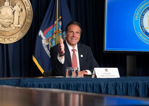 Governor Coumo announcement to combat COVID-19 Delta variant Governor Andrew Cuomo holds press briefing and makes announcement to combat COVID-19 Delta variant at 633 3rd Avenue. Governor announced that employees of MTA and New York Port Authority will be required to get vaccinatedor be tested weekly starting Labor Day in order to get to work. He also urged private employers to follow the state. New York New York United States Copyright: LevxRadin