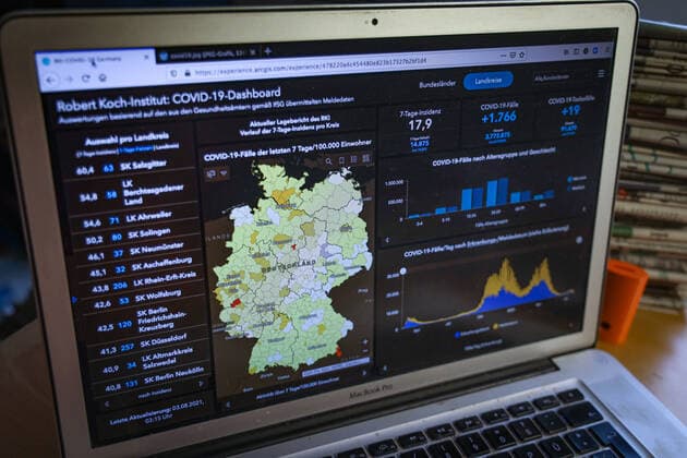 Coronavirus in Germany Covid 19 Dashboard of the Robert Koch Institute 03 08 2021 Robert Koch Institute 7 days Incidence 17.9 7 days Number of cases 14 875 COVID 19 cases 3 773 875 Addition by 1 766 the previous day COVID 19 deaths 91 679 Addition by 19 the previous day