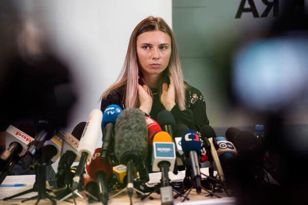 Bilder des Jahres 2021, News 08 August News Themen der Woche KW31 News Bilder des Tages August 5, 2021, Warsaw, Masovia, Poland: Krystsina during a press conference..Krystsina Tsimanouskaya is a Belarusian sprinter who refused to fly back to her country out of fear for her safety after criticizing Belarusian Olympic officials..Polish Deputy Foreign Minister, Marcin Przydacz said, that Poland has already given the athlete a humanitarian visa..The Belarusian Olympic Committee said in a statement that coaches decided to withdraw Tsimanouskaya from the Games on doctors™ advice about her emotional and psychological state. Warsaw Poland - ZUMAs197 20210805_zaa_s197_083 Copyright: xAttilaxHusejnowx