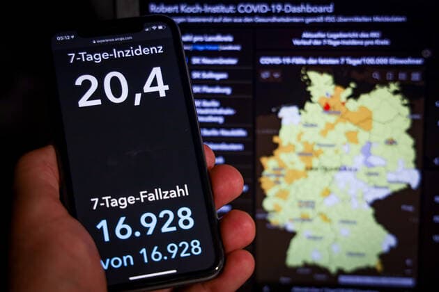 Coronavirus in Germany Covid 19 Dashboard of the Robert Koch Institute 06 08 2021 Robert Koch Institute 7 days Incidence 20.4 7 days Number of cases 16 928 COVID 19 Cases 3 784 433 Addition by 3 448 the previous day COVID 19 Deaths 91 754 Addition by 24 compared to previous day