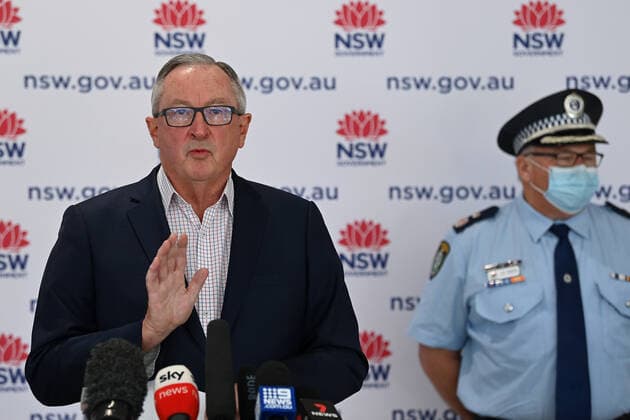 BRAD HAZZARD COVID19 PRESSER, NSW Health Minister Brad Hazzard speaks to the media during a COVID-19 press conference in Sydney, Saturday, August 7, 2021. NSW recorded 319 new locally acquired cases of COVID-19 in the 24 hours to 8pm last night. ( NO ARCHIVING, EDITORIAL USE ONLY, NO USE IN BOOKS WITHOUT CONSENT SYDNEY NSW AUSTRALIA  Copyright: xBIANCAxDExMARCHIx 20210807001565028929