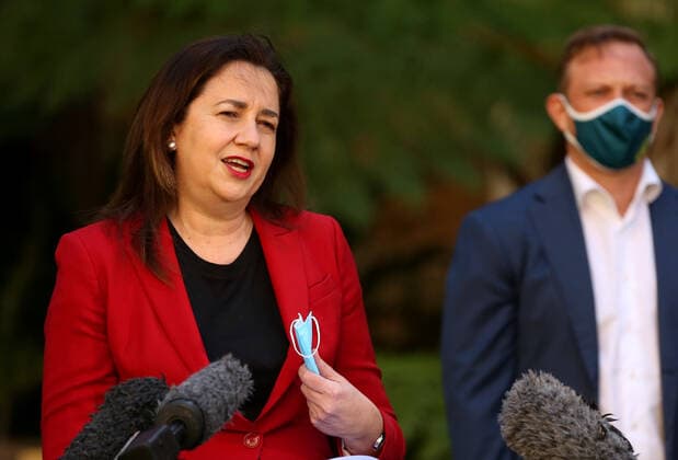 ANNASTACIA PALASZCZUK COVID19 PRESSER, Queensland Premier Annastacia Palaszczuk speaks to the media during a press conference to provide a COVID-19 update in Brisbane, Sunday, August 8, 2021. Queensland has recorded nine new locally-acquired cases of COVID-19 with the greater southeast to come out of lockdown, but a new mystery case will send Cairns into lockdown at the same time. ( NO ARCHIVING, EDITORIAL USE ONLY, NO USE IN BOOKS WITHOUT CONSENT BRISBANE QLD AUSTRALIA  Copyright: xDANNYxCASEYx 20210808001565381360