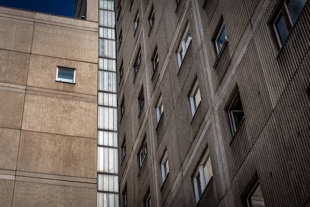 Berlin Mitte Plattenbau Memhardstraße Karl Liebknecht Straße, called MEMI the mysterious single window in the facade Berlin