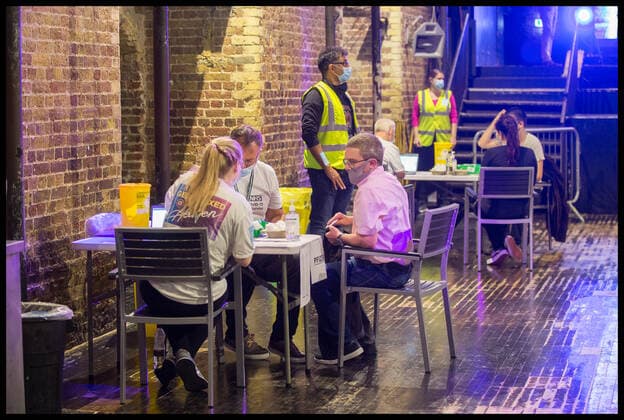 . 08 08 2021. London, United Kingdom. Vaccinations At Heaven. Well-known gay London nightclub Heaven opens it s doors as a vaccination centre.  xMartynxWheatleyx xi-Imagesx IIM-22477-0015