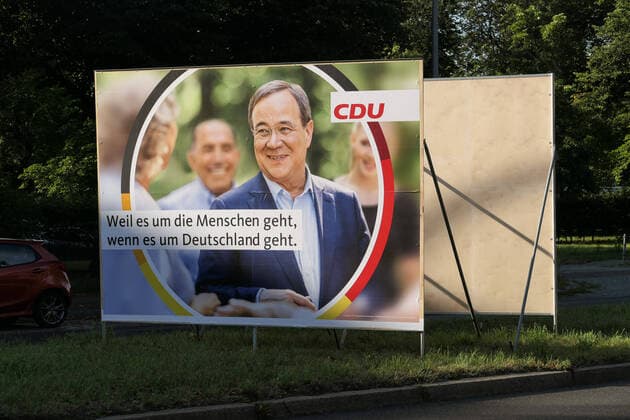08 08 2021,Berlin,Germany,GER,election advertising poster for the federal election on 26 09 2021 motive CDU chancellor candidate Armin Laschet Seen at Hohenzollerndamm in the district Wilmersdorf