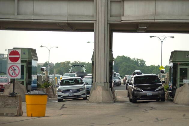 August 9, 2021, Niagara Falls, on, Canada: Cars cross the border into Canada, in Niagara Falls, Ont. on Monday, August 9, 2021. American citizens and permanent residents are now allowed to enter Canada for non-essential purposes if they can provide proof that theyÃ¢â‚¬â ¢ve been fully vaccinated for at least 14 days. Niagara Falls Canada  - ZUMAc35_ 20210809_zaf_c35_008 Copyright: xEduardoxLimax