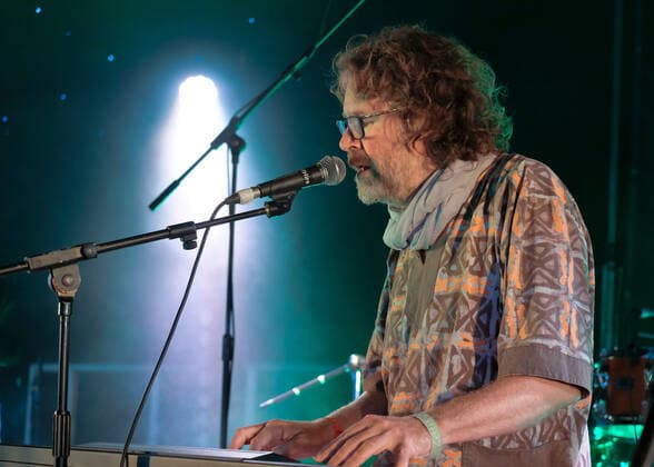 August 8, 2021, Wickham, Hampshire, United Kingdom: Irish singer, songwriter, actor and musician, Liam O Maonlai best known as the lead vocalist with Dublin band The Hothouse Flowers, playing keyboard while performing live on stage at Wickham Festival. Wickham United Kingdom - ZUMAs197 20210808_zaa_s197_220 Copyright: xDawnxFletcher-Parkx