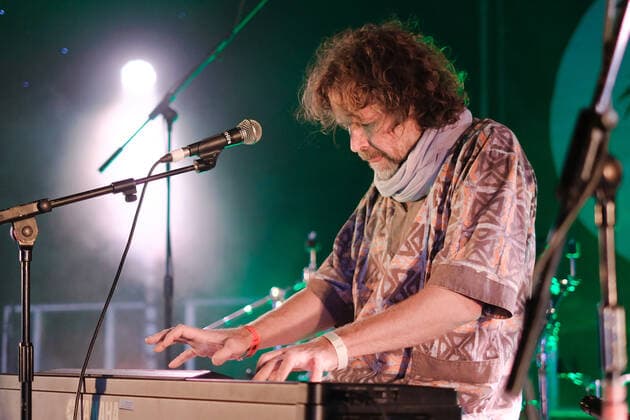 August 8, 2021, Wickham, Hampshire, United Kingdom: Irish singer, songwriter, actor and musician, Liam O Maonlai best known as the lead vocalist with Dublin band The Hothouse Flowers, playing keyboard while performing live on stage at Wickham Festival. Wickham United Kingdom - ZUMAs197 20210808_zaa_s197_226 Copyright: xDawnxFletcher-Parkx