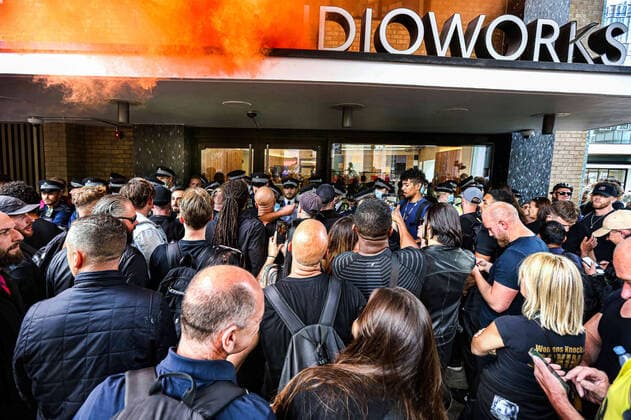 August 9, 2021, London, United Kingdom: Protesters gather outside Studioworks as they take part during the demonstration..Protesters held a demonstration against the mainstream media bias, covid restrictions, vaccine passports, Covid vaccination for children and the loss of freedom under the Coronavirus Act. London United Kingdom - ZUMAs197 20210809_zaa_s197_133 Copyright: xMartinxPopex