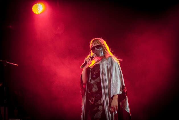 Italy: Myss Keta live in Brescia The Italian singer Myss Keta, known for performing without showing her face, in live concert at the Radio Onda d Urto party in Brescia. Brescia Brescia Italy Copyright: PamelaxRovaris